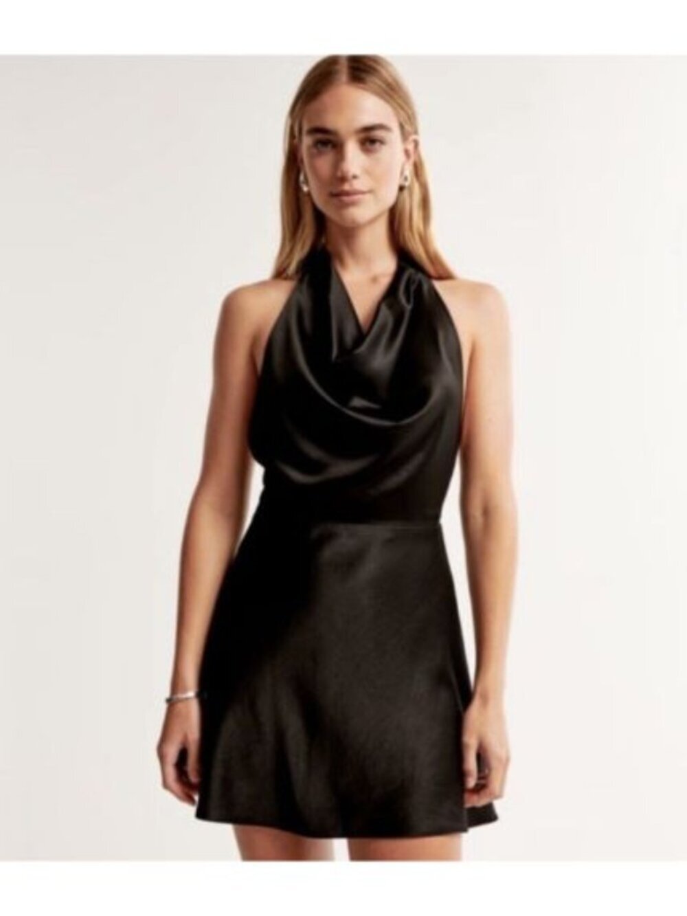 Abercrombie & Fitch Black Cowl Neck Halter Mini Dress Sz L Tall Satin Open Back